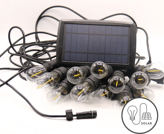 J-Pro Big 15 Lichtsnoer Buiten op Zonne-Energie - Solar Tuinverlichting - Buiten Lichtslinger - 15 LEDs Tuinverlichting Zonne-Energie - 13,5+2m