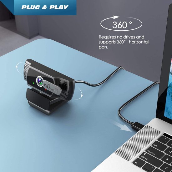 EYONMÉ Webcam - Webcam voor PC - Camera met Microfoon en Cover - Windows en Mac - HD - 1080P - 2MP